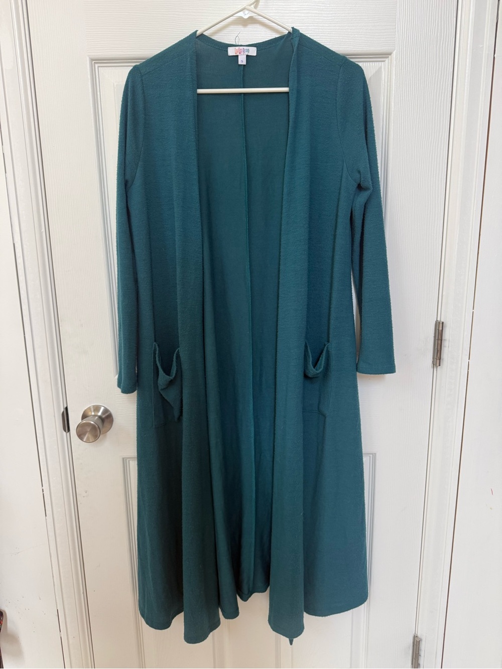 Long Open-Front Teal Cardigan